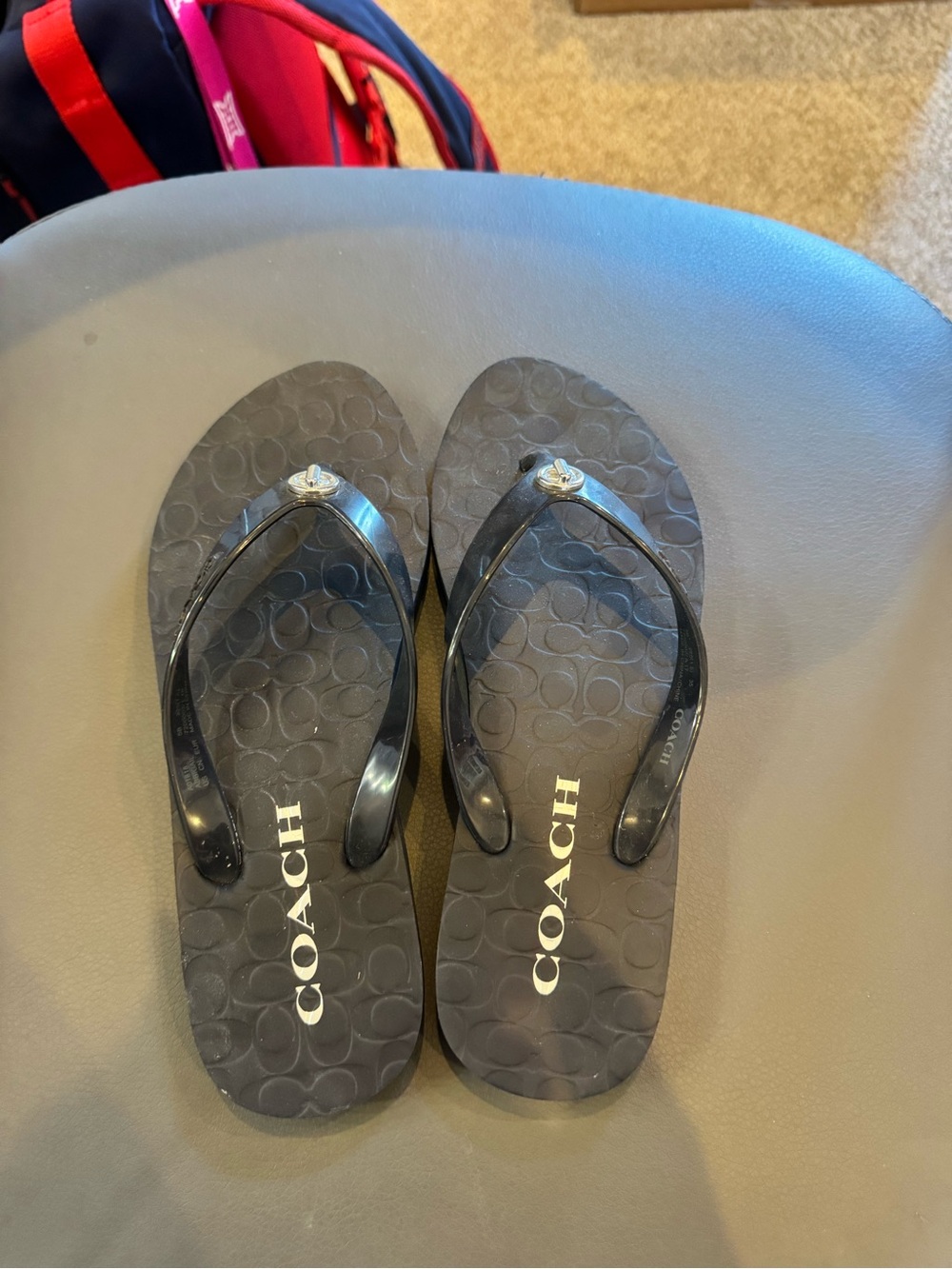 Coach Navy Logo Jelly Flip Flops